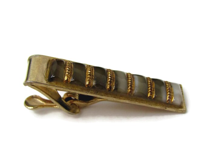 Vintage Tie Clip Tie Bar: Banded Stripe Glass Design
