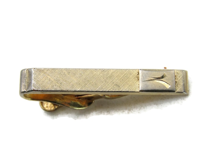 Etched & Textured Tie Clip Modernist Industrial Tie Bar Gold Tone Men's Jewelry