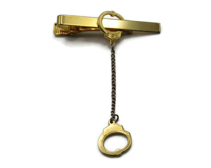 Handcuffs Police Security Gag Gift Gold Tone Tie Chain Tie Clip Tie Bar Modernist Men's Jewelry