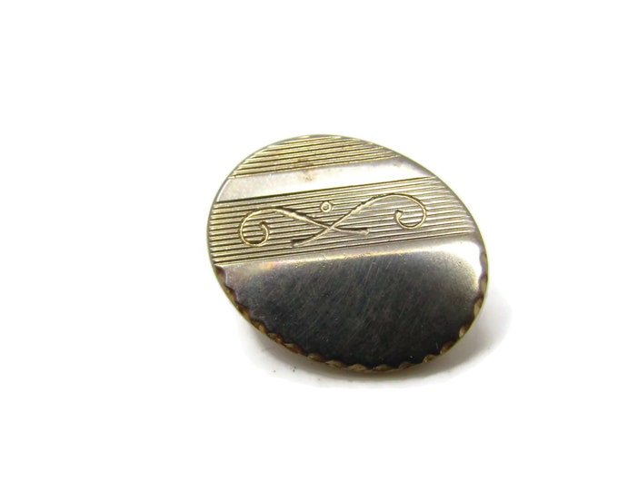 Vintage Tie Clip Tie Bar: Crossed Curled Lines Dot Center Small Oval