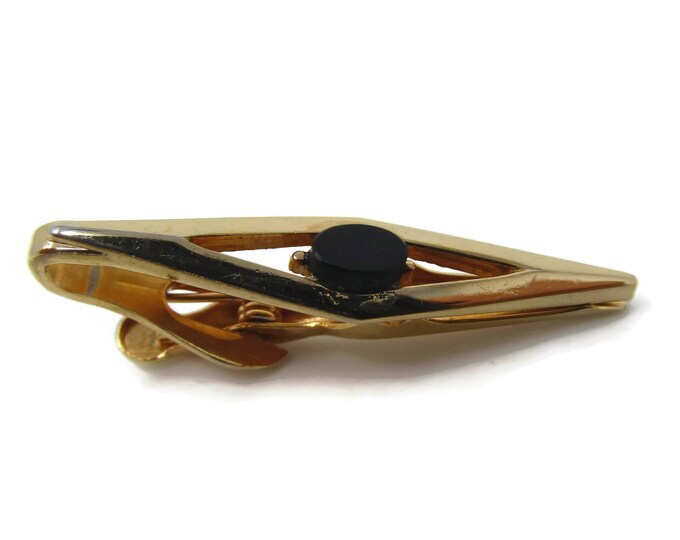 Vintage Tie Clip Tie Bar: Black Center Open Center Gold Tone