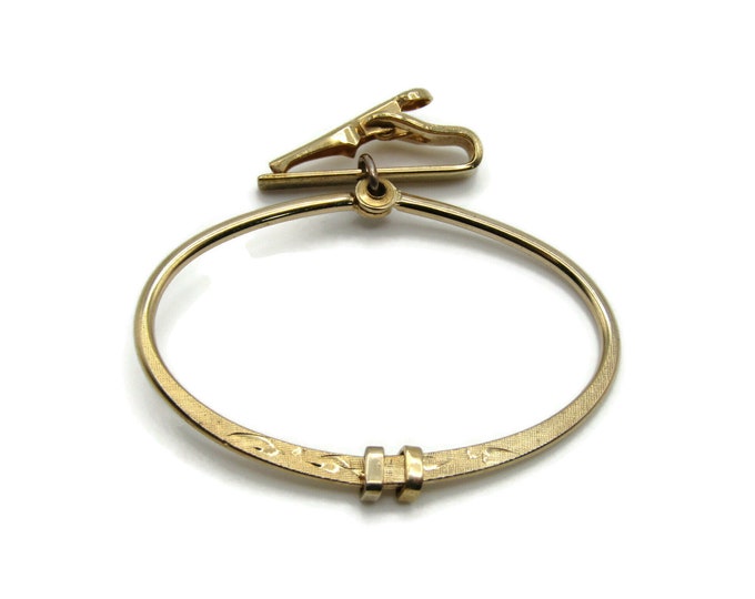 Gold Tone Tie Bar with Textured Gold Circle Modernist Tie Chain Tie Bar