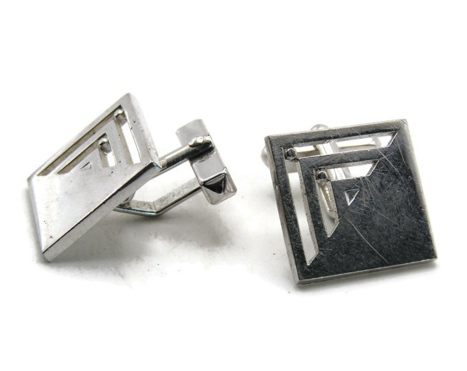 Square Cuff Links Cut Out Triangles Men's Jewelry Silver Tone