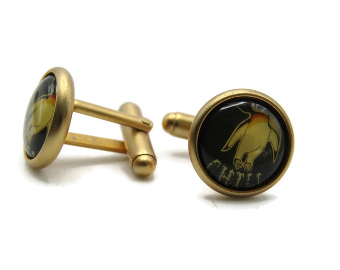 Chill Lettered Penguin Cuff Links Men's Jewelry Gold Tone