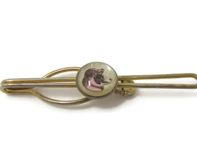Dogs Tie Clip Tie Bar: Vintage Gold Tone Painted Glass - Stand Out from the Crowd with Class