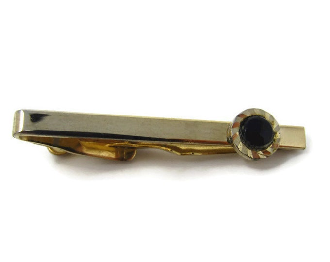 Black Accent Tie Clip Vintage Tie Bar: Gold Tone