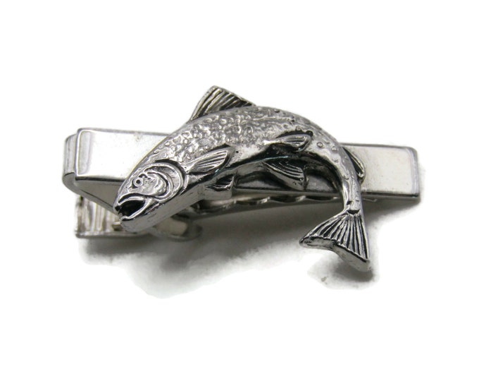 Large Fish Tie Clip Modernist Tie Bar Men's Jewelry Silver Tone