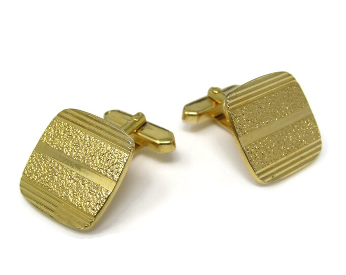 Bumpy Textured Stripes Retro Men's Cufflinks: Vintage Gold Tone - Stand Out from the Crowd with Class