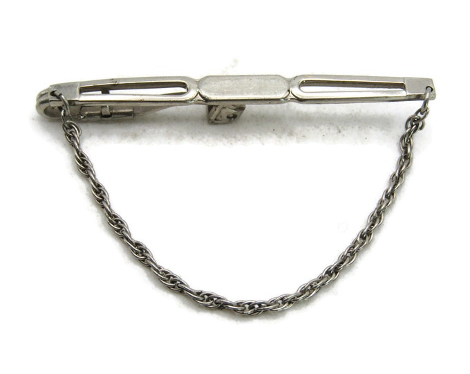 Silver Tone Modernist Tie Bar Vintage Tie Clip Open Body Men's Jewelry