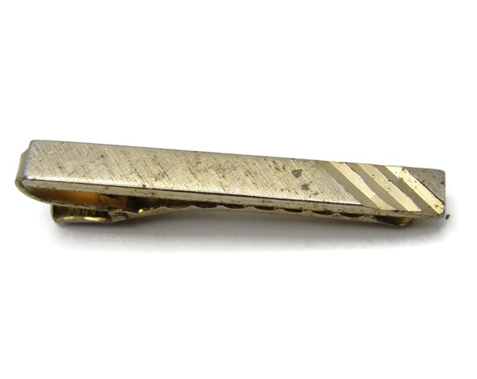 Brushed Etched Line Design Gold Tone Tie Bar Modernist Tie Clip Men's Jewelry