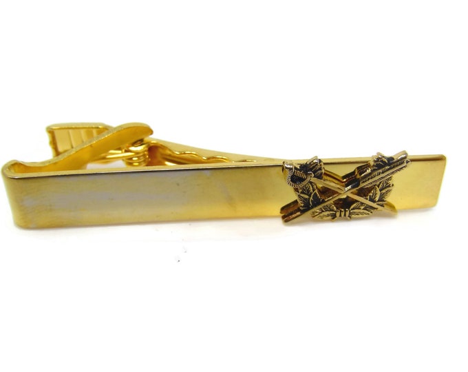 Vintage Tie Clip Tie Bar: Crossed Arrow and Sword Gold Tone