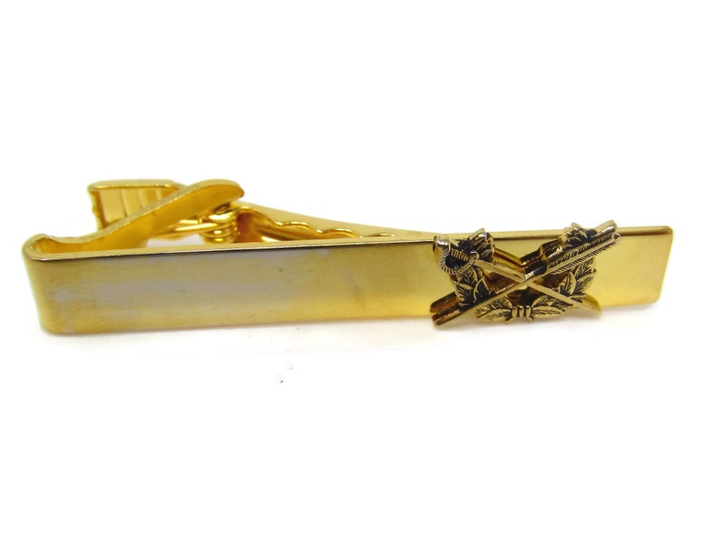 Vintage Tie Clip Tie Bar Crossed Arrow and Sword Gold Tone