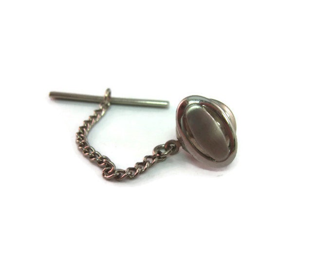 Vintage Men's Tie Tack Pin Jewelry: Nice Classic Silver Tone Art Deco Oval Design