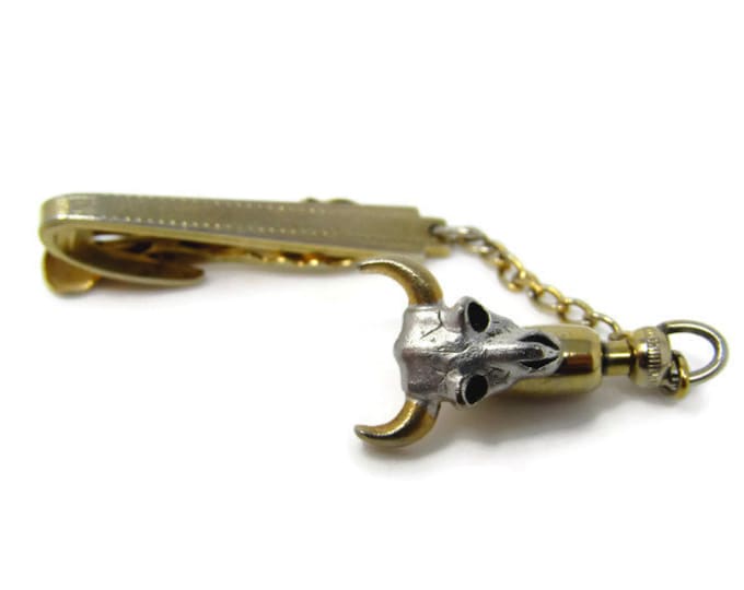 Steer Skull Art Center Tie Clip Vintage Tie Bar: Western Theme Beautiful Tie Tack Design