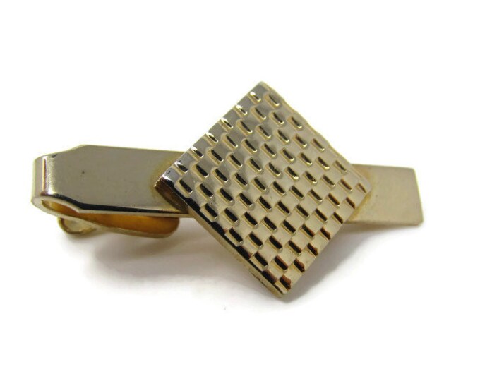 Weave Texture Square Center Tie Clip Vintage Tie Bar: Gold Tone