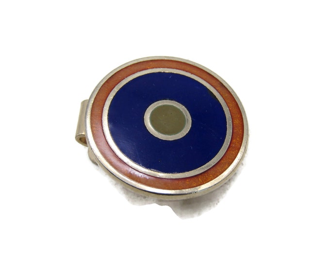 Red & Brown Circle Design Tie Clip Modernist Tie Bar Gold Tone Men's Jewelry