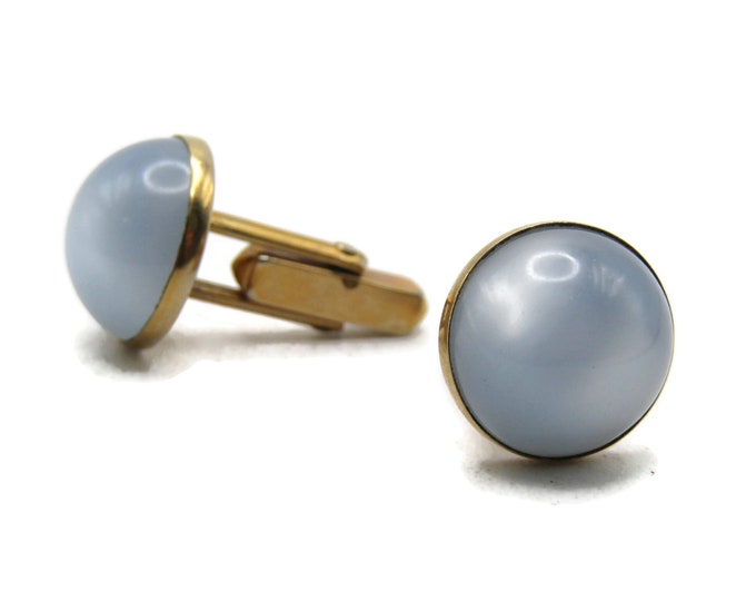 Light Blue Stone Inlay Cuff Links Gold Tone Men's Jewelry