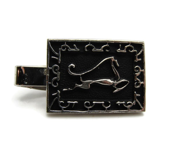 Abstract Animal Etched Black Background Silver Tone Tie Clip Tie Bar Men's Jewelry