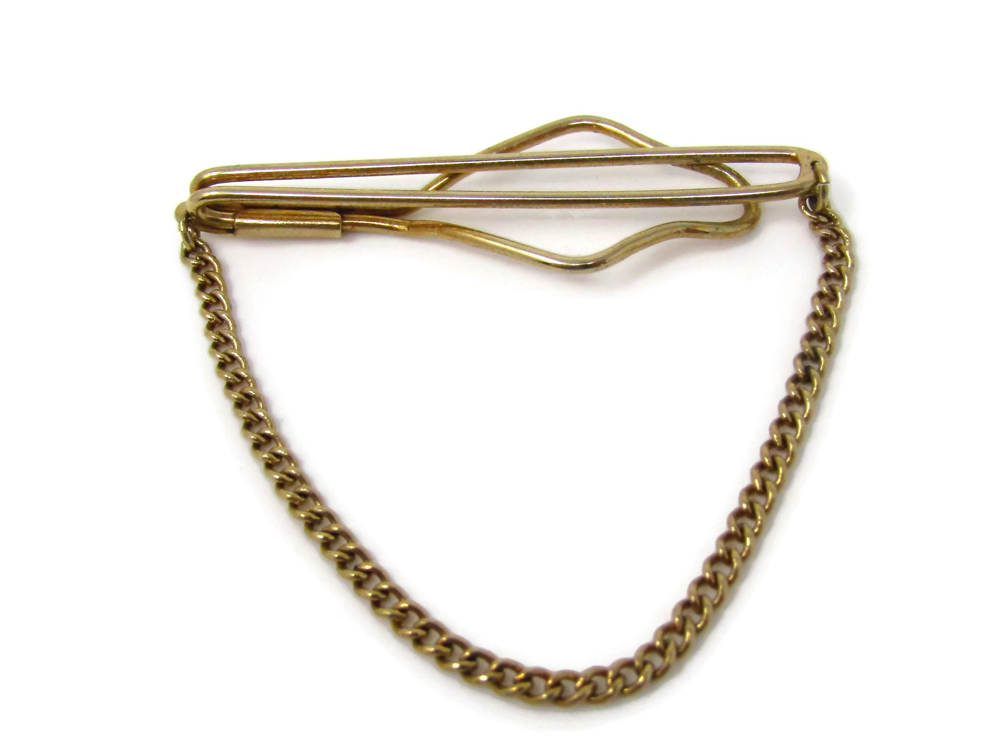 Vintage Tie Clip Tie Bar Classic Chain Design Gold Tone