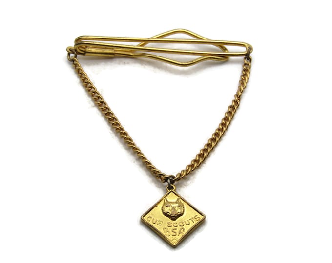 BSA Cub Scouts Charm & Chain Tie Clip Open Design Men's Jewelry Gold Tone