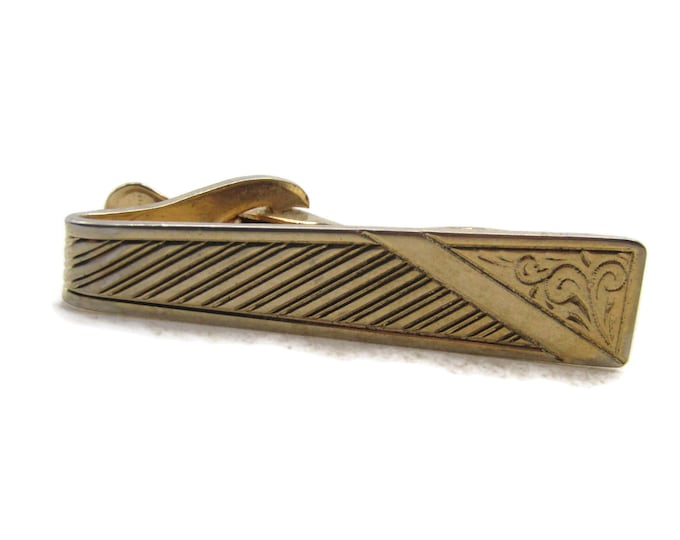 Tapered And Line Design Tie Clip Tie Bar Men's Modernist Jewelry Gold Tone