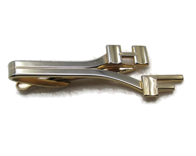 HF Decorative Letter Initial Monogram Tie Clip Tie Bar Men's Jewelry Gold Tone