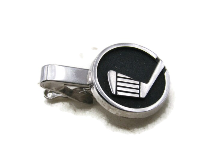 Round Gold Club Tie Clip Modernist Tie Bar Men's Jewelry Black And Silver Tone