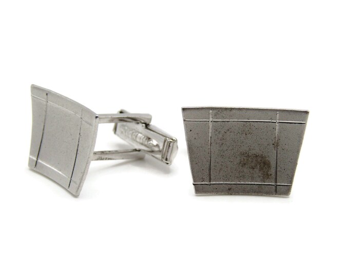 Vintage Cufflinks for Men: Tapered and Geometric Square Etched Design Silver Tone