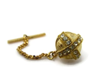 Vintage Gold Tone Tie Tack: Clear Jewel Crossed Design
