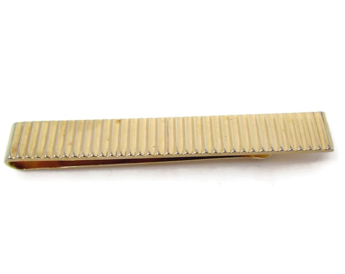 Vintage Tie Clip Tie Bar: Nice Vertical Grooves High Quality Gold Tone