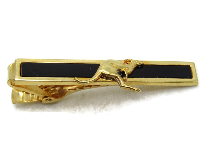 Kangaroo Tie Clip Black Background Gold Tone Tie Bar Men's Jewelry