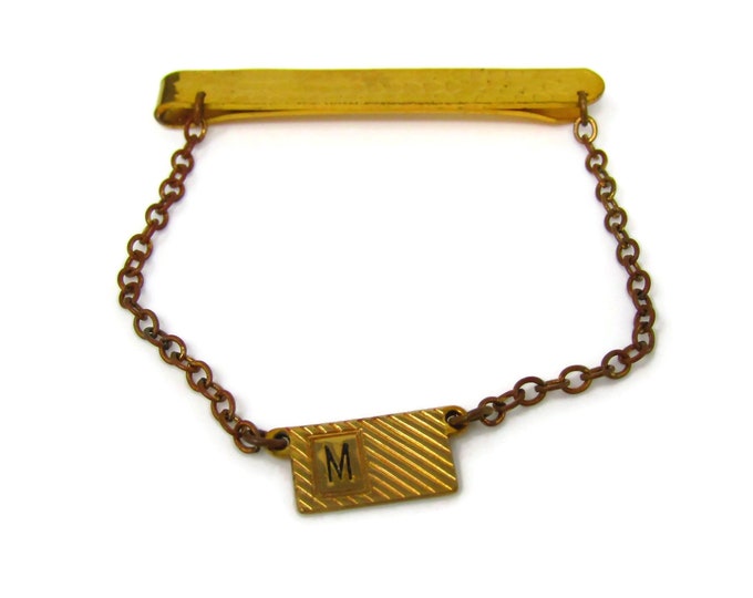 Rare Letter M Initial Tie Clip Men's Vintage Tie Bar Excellent Design Gold Tone