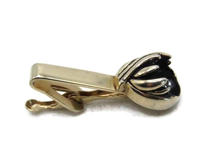 Black Inlay Floral Style Tie Clip Modernist Tie Bar Gold Tone Men's Jewelry