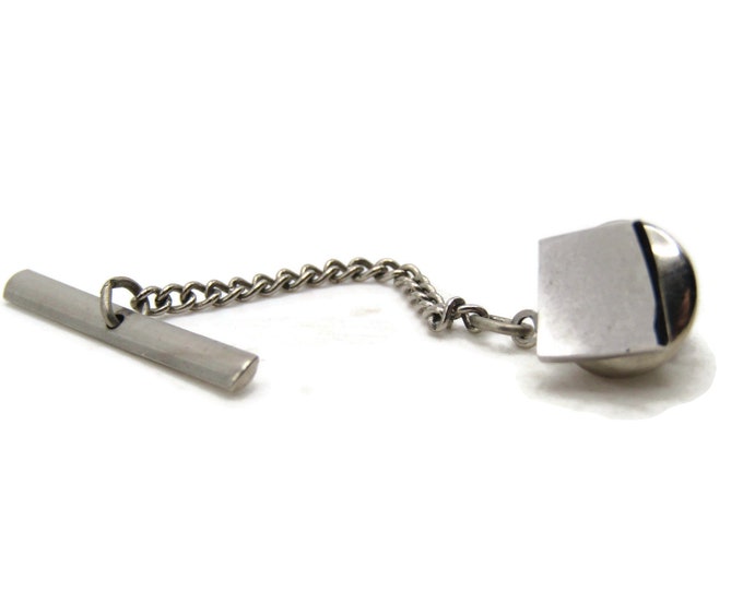 Curved Square Tie Pin And Chain Men's Jewelry Silver Tone