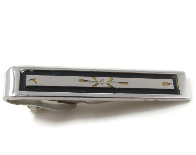 Stylized Flower Etch Tie Clip Bar Silver Tone Vintage Men's Jewelry Nice Design