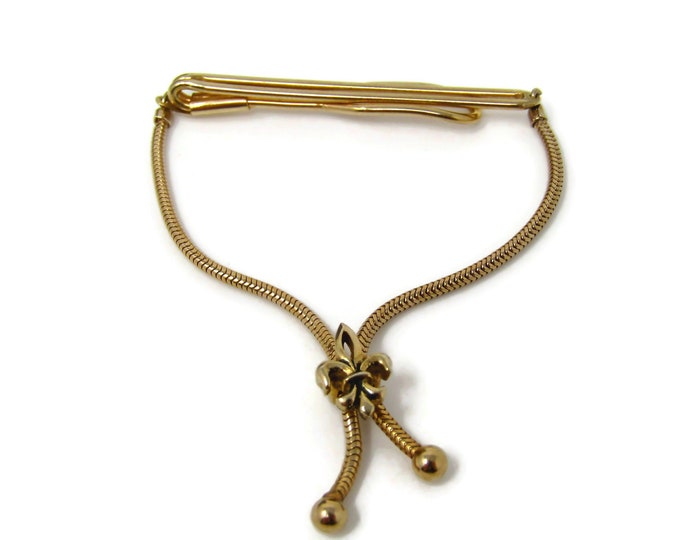 Fleur de Lis Tie Clip Men's Vintage Tie Bar Excellent Design Gold Tone