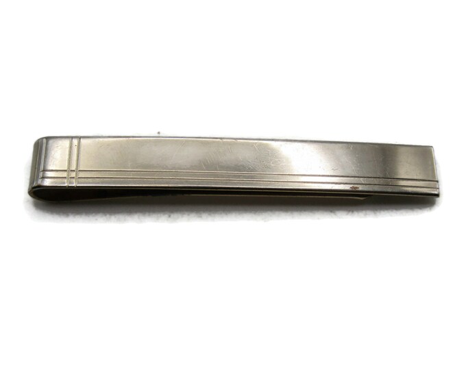 Classic Etched Lines Tie Clip Modernist Tie Bar Men's Jewelry Gold Tone