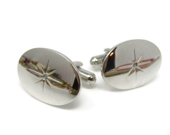 Oval Clear Jewel Star Center Cufflinks for Men's Vintage Men's Jewelry Nice Design