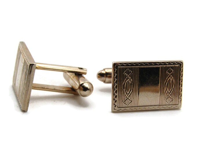 Geometric Motif Rectangle Cuff Links Men's Jewelry Gold Tone