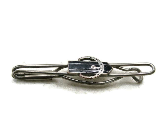 Black Ribbon And Horsehoe Design Tie Clip Tie Bar Men's Jewelry Silver Tone