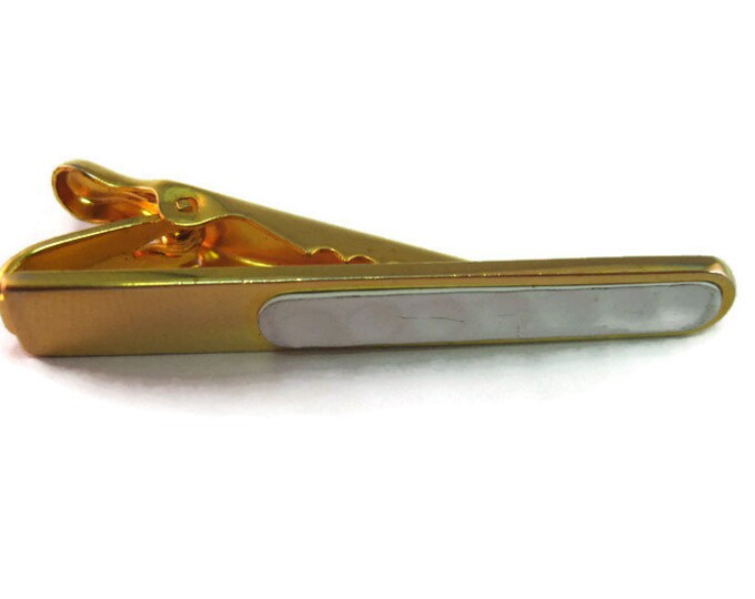 Vintage Men's Tie Bar Clip Jewelry: Gold Tone White Bumpy Texture Design