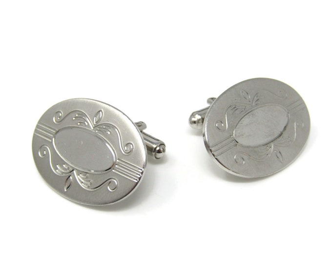 Large Fancy Oval Men's Cufflinks: Vintage Silver Tone - Stand Out from the Crowd with Class
