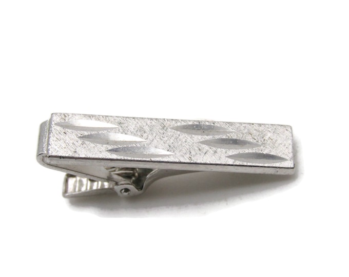 Etched Oval Pattern Tie Clip Tie Bar Men's Jewelry Silver Tone