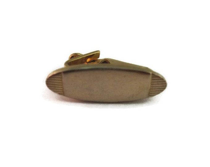 Vintage Men's Tie Bar Clip Jewelry: Gold Tone Oval Grooved Tips Design