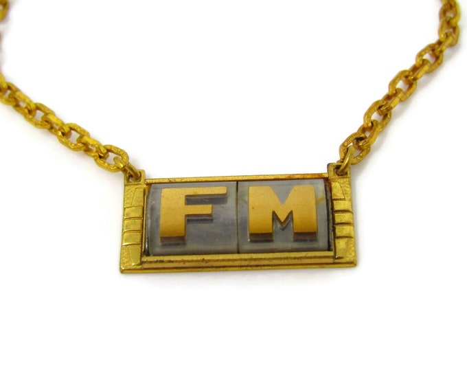 Letters FM Initials Tie Clip Men's Vintage Tie Bar Excellent Design