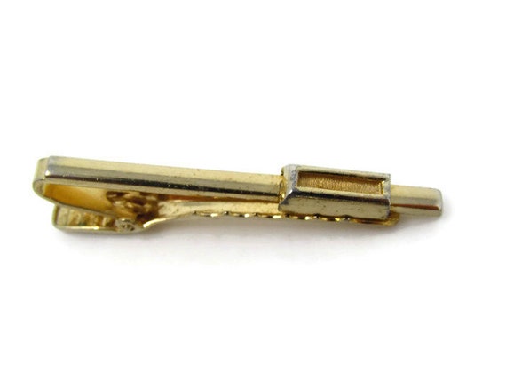 Rectangle Accent Tie Clip Vintage Tie Bar: Gold T… - image 1