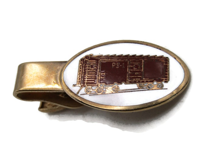 PS-1 White & Red Railcar Tie Clip Men's Jewelry Tie Bar Gold Tone