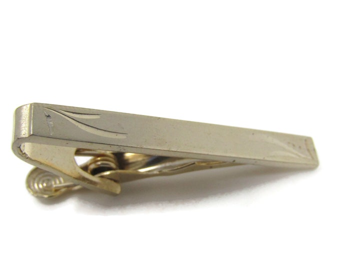 Stylized Plant Etch Tie Clip Tie Bar: Vintage Gold Tone - Stand Out from the Crowd with Class