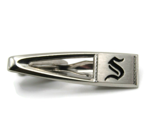 S Letter Monogram Silver Tone Open Body Tie Bar Tie Clip Men's Jewelry