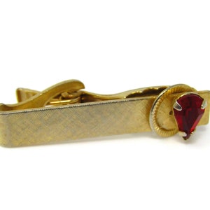 Red Jewel Tie Clip Men's Vintage Gold Tone Beautiful Design